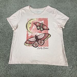 Lucky Brand Shirt Womens Extra Large Pink Butterfly Colorful Short Sleeve Ladies